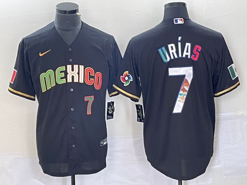 Men 2023 World Cub Mexico 7 Urias Black Nike MLB Jersey style 9187